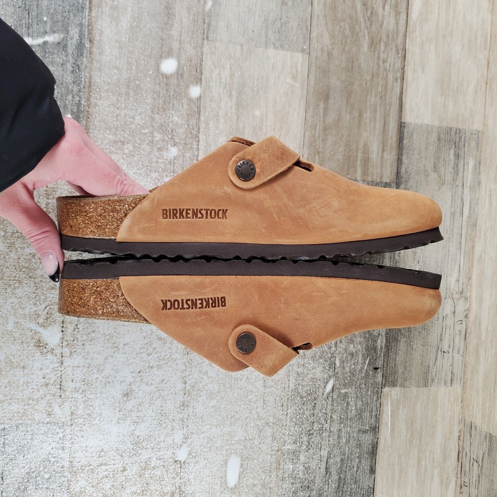 Birkenstock Boston Womens Clogs Sz 8 Narrow Cognac Casual Buckle Leather Slip-On - Picture 6 of 10